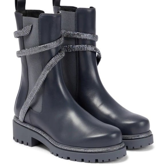 Rene Caovilla Shoes - NEW Rene Caovilla Women's Grey Cleo Combat Biker Booties 37.5 7.5